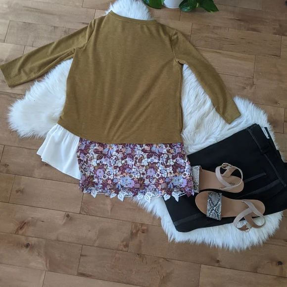 LOGO - Terry Top with Poplin Ruffle Hem - Picture 6 of 12